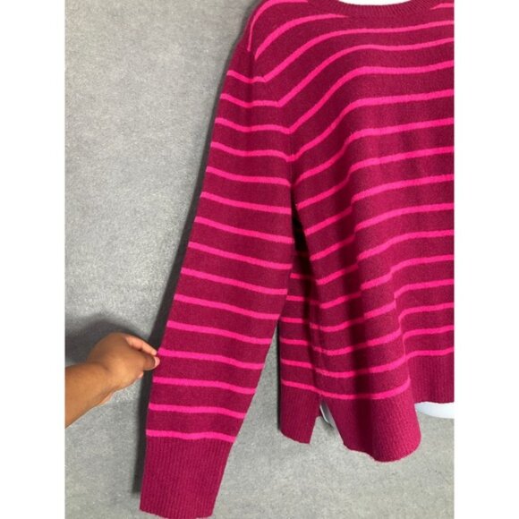J. Crew Sweater Womens XXL Extra Soft Striped‎ Pink Magenta Wool Blend Crew Neck - Picture 6 of 13